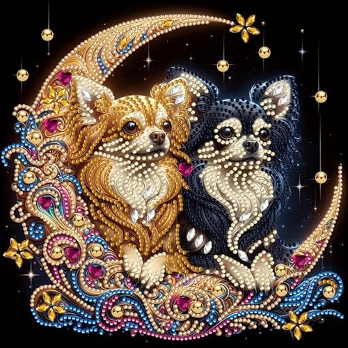 Bloomthread Diamond Painting Kits for Adults – Dog and Moon Partial Drill Diamond Art Painting Kits for Holiday Gifts and Home Decor 12x12 Inches
