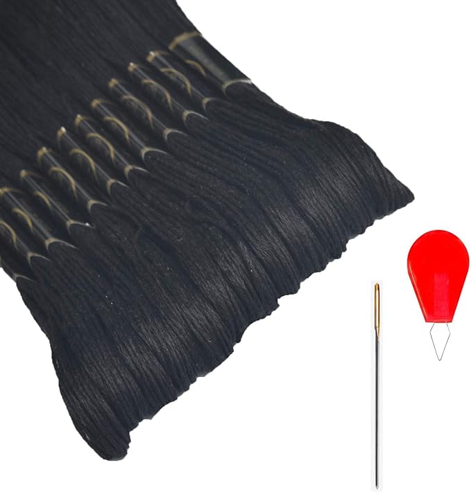 Embroidery Floss - Cross Stitch Threads - Friendship Bracelets Floss - Crafts Floss 12 Skeins Per Pack and Free Set of 2Embroidery Needles and 1Needle Threader（Black）