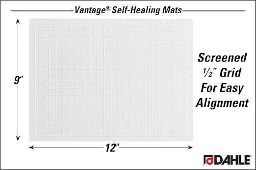 Dahle Vantage 10680 See-Through Premium Self-Healing Cutting Mat, 9"x12", 1/2" Grid, 5 Layers for Max Healing, Perfect for Crafts & Sewing, Clear