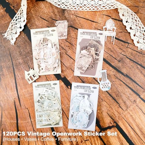 120 Pcs Vintage Home Ephemera Stickers for Scrapbooking
