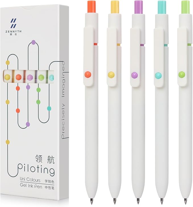 FIOVER Gel Pens 5pcs 0.5mm Quick Dry Black Ink Fine Point Pens