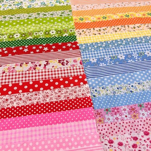 Cotton Fabric DIY Making Supplies Quilting Patchwork Fabric Fat Quarter Bundles DIY for Quilting Cotton Patchwork Cushions (red/Green, 9.8" x 9.8")