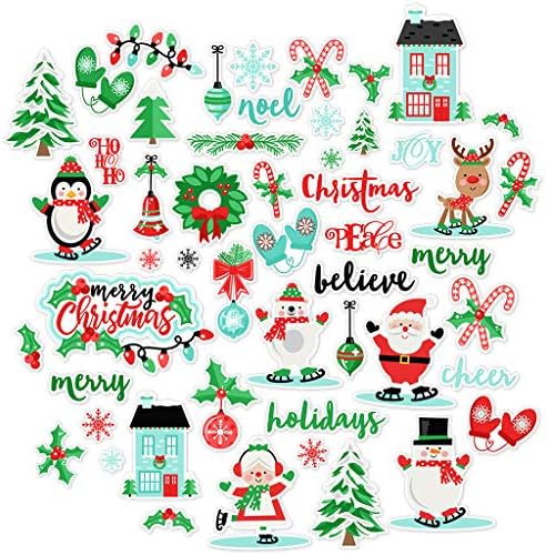 Paper Die Cuts - Festive Christmas - Holiday Scrapbook Embellishments - 60+ Cardstock Die Cuts Scrapbooking Card Making Journaling - Santa Snowman Penguin Reindeer Noel Merry - by Miss Kate Cuttables