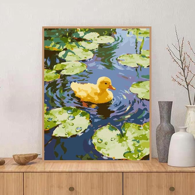 ZRIZQ Paint by Numbers Kit for Adults Beginner,Summer Duck,16x20 | Full set with rich paints,wooden brushes,rolled canvas.Calming,screen-free pastime.Beginner friendly.Just open and paint.
