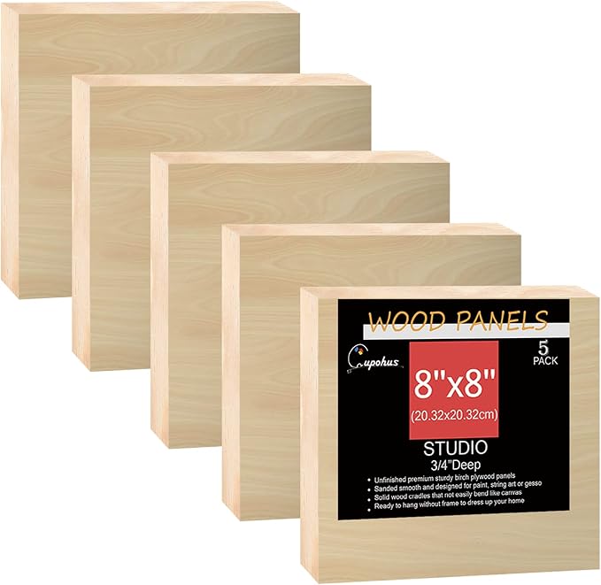 Cupohus 8'' x 8'' 5 Packs Unfinished Wood Canvas Panels for Painting