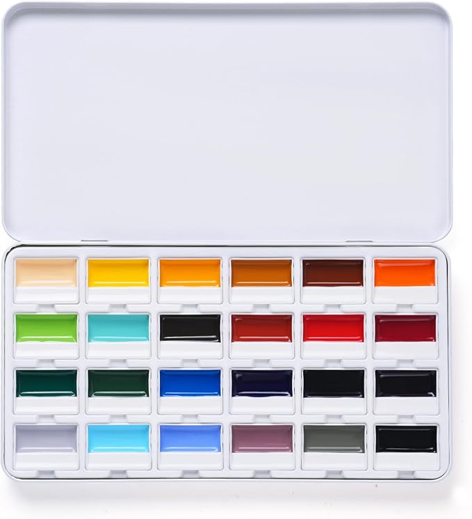 Fuumuui CREAMORA Watercolor Paint Set 24 Color Opaque Semi-Solid Timeless Tones | Professional Art Supplies with Strong Pigments & Coverage, for Artists Beginner Painters Amateur Hobbyists Painting