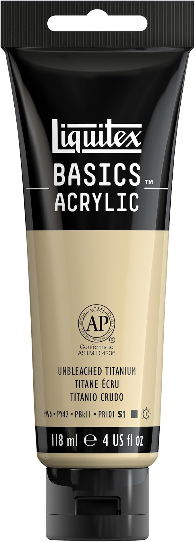 Liquitex BASICS Acrylic Paint, 4-oz Tube, Unbleached Titanium | Medium Viscosity, Satin Finish, Lightfast, Fine Art Pigments, Range of Opacities, Easy Blending