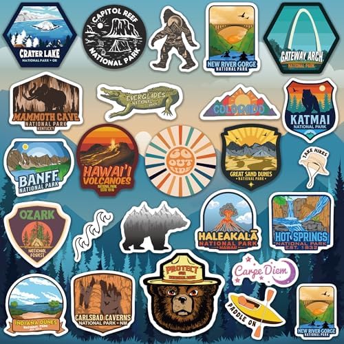 156 Pcs National Parks Sticker Pack, Outdoor Nature Camping Hiking Inspired Waterproof Vinyl Decals for Water Bottles Laptop Car, Mountains Travel Adventure Parks Stickers