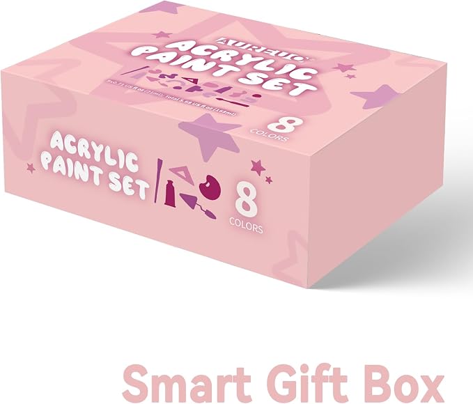 AUREUO Pink Acrylic Paint Set - 8 Hot Pink Colors x 0.71 Fl Oz / 21ml