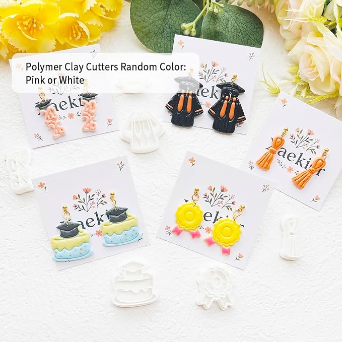 Graduation Polymer Clay Cutters & Stamp Set - 11pcs Sharp & Durable 2026, Owl, Cap, Gown, Diploma, Cake & Star Shapes for DIY Earring Jewelry Making, Soft Clay Crafts & Class Party Supplies