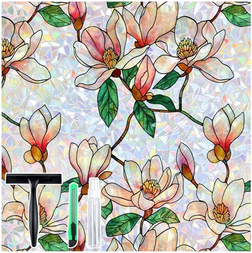 rabbitgoo Window Privacy Film Rainbow, Floral Magnolia, 35.4" x 157.4"
