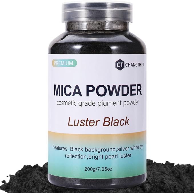 Mica Powder,200g/7.05oz Large Jar,Luster Black Mica Powder Pigment for Epoxy Resin，Lip Gloss，Paint，Dye，Soap Making，Nail Polish,Candle Making,Bath Bombs(Luster Black)