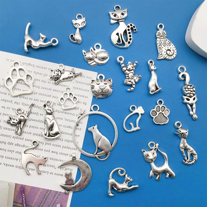 WOCRAFT 120pcs Antique Silver Cat Charm for Jewelry Making Alloy Cat Charms for DIY Crafts (SN015)