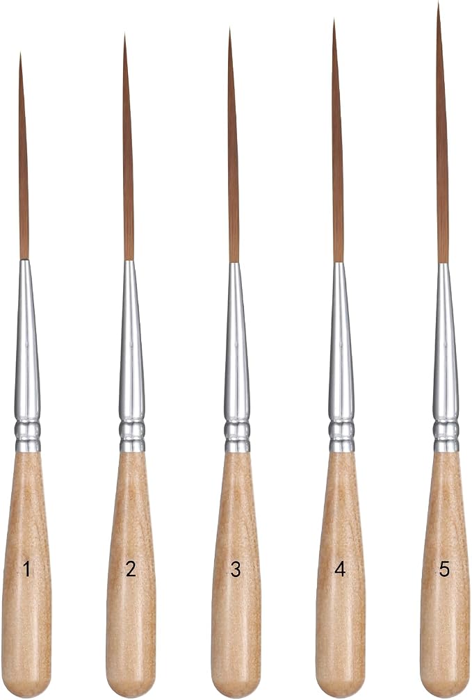 5 Pcs Long Liner Brushes Detail Paint Brushes Extra Long Fine Point Tip Pinstriping Scroll Outlining Brush for Artists Beginners Watercolor Acrylic Painting Marking Outlining Filling Creating Edge