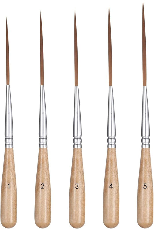 5 Pcs Long Liner Brushes Detail Paint Brushes Extra Long Fine Point Tip Pinstriping Scroll Outlining Brush for Artists Beginners Watercolor Acrylic Painting Marking Outlining Filling Creating Edge