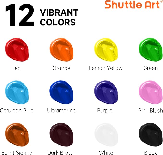 Shuttle Art Outdoor Acrylic Paint Set, 12 Colors Outdoor Paint,16oz Large Bottles, Rich Pigmented Bulk Painting Supplies for Artists, Beginners on Rocks, Wood, Wall, Crafts, Garden Statues