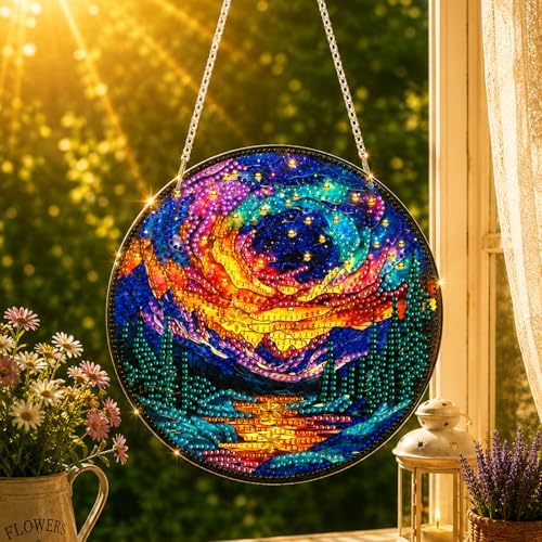 HMZephitiquc Aurora Hanging Diamond Art Kits for Adults, Special Shaped Crystal Diamond Painting Suncatchers, 5D Gem Art for Adults, Sun Catchers DIY Craft Kits for Gift Home Decor
