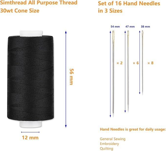 Simthread All Purpose Thread Polyester 400 Yards Each (1 White 1 Black)