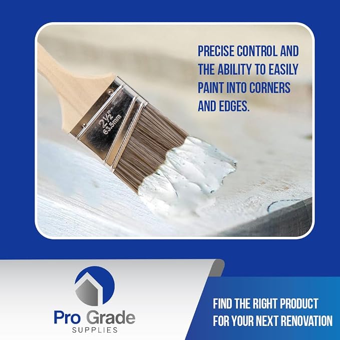 Pro Grade Paint Brushes, 2.5 Inch Angle Paint Brush, Walls & Trim, 12 Pack | Sash, cut-in & detail work | Furniture, cabinets & doors | Interior & exterior | Latex, oil & stain | Medium stiff bristles