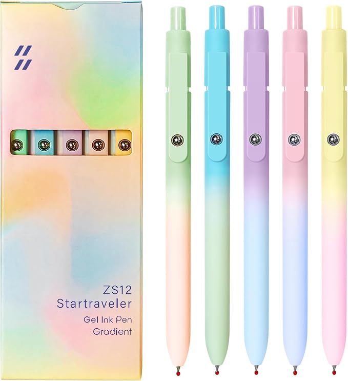 UIXJODO Gel Pens, 5 Pcs Black Ink Pens for Women, 0.7mm Medium Point Smooth Writing Pens with Silicone Grip, High-End Series Metal Clip Retractable Pens for Journaling Note Taking (5 Pcs Pastel)
