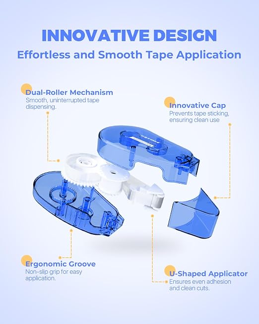 Marsrock Double Sided Tape Roller for Scrapbooking 12-Pack (0.31IN x 30FT) Adhesive Tape, Scrapbook Supplies and Craft Supplies for Scrapbooking, Gift Wrapping and Photo Tape, Back to School