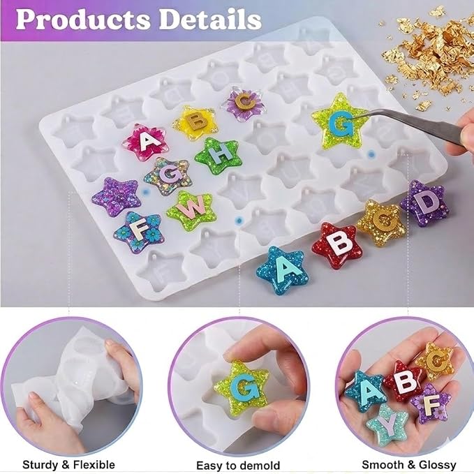 Alphabet Silicone Molds, 30-Cavity Resin Molds for Letter Keychain Making