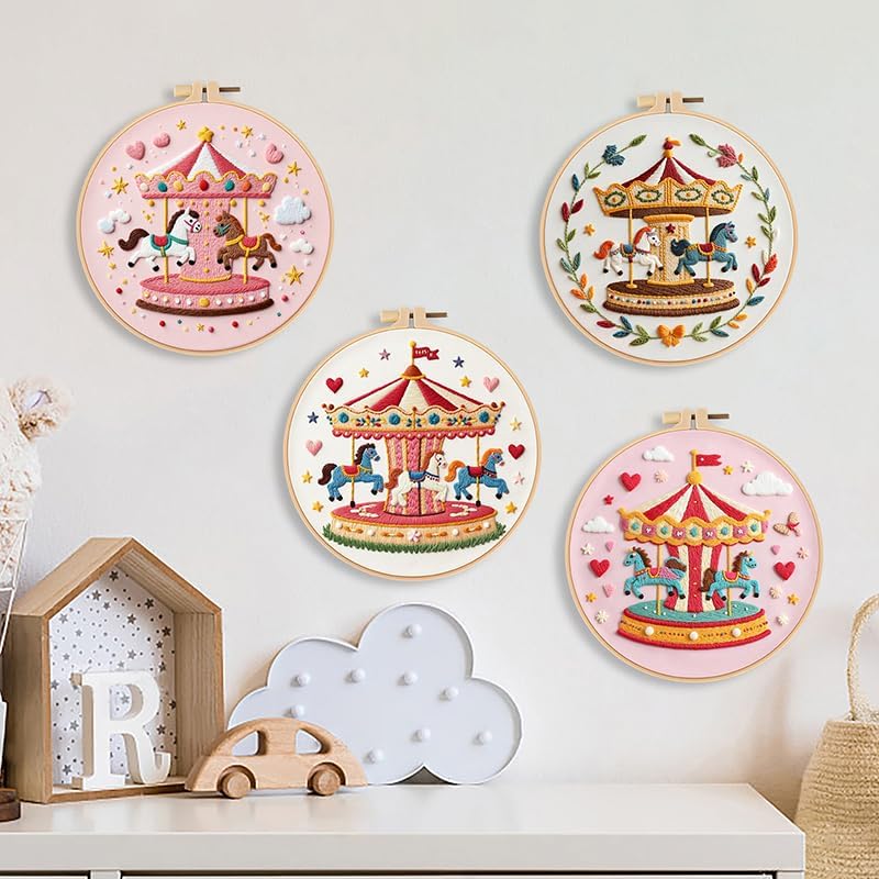 Haootadiy Beginner Embroidery Kit for Adults, Easy Cross Stitch Kit for Beginners and Adults, Full Embroidery Hoop Kit with Needles and Thread Included (Pattern 14)
