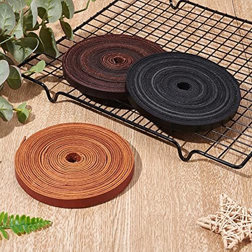 GORGECRAFT 197 Inch 10mm Black Flat Genuine Leather Cord Leather String Full Grain Cord Lace Cowhide Leather Strips for Jewelry Making DIY Craft Projects Belts Keychains