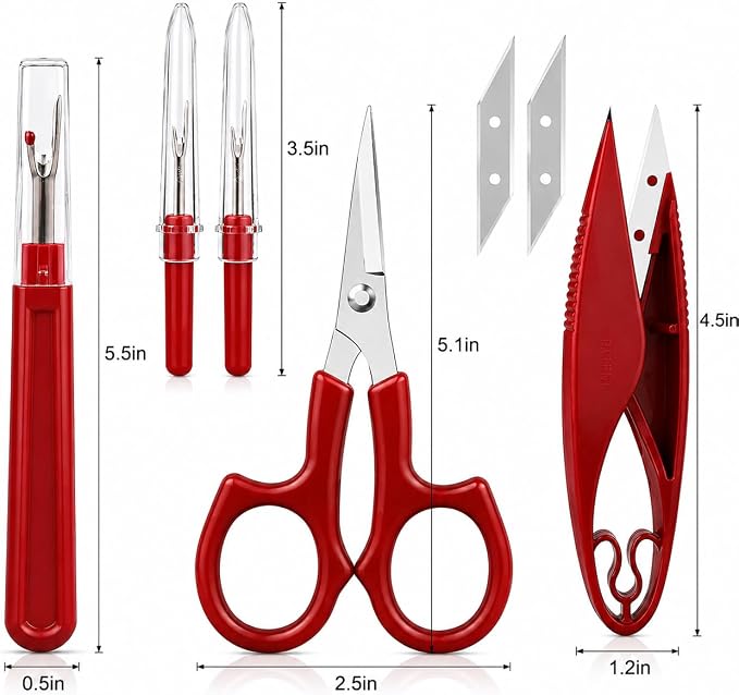 Sewing Seam Ripper Tool,Stitch Remover and Thread Cutter with 2Big+2Small Seam Rippers,1 Pack Thread Snips,1Pack 5”Scissor