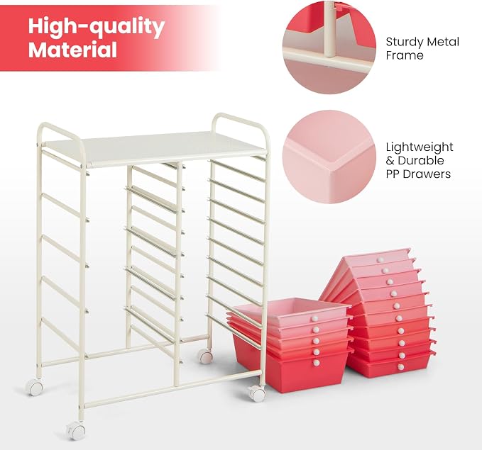 Giantex 15 Drawers Rolling Cart, Classroom Organizers, Storage Cart with Wheels, for Teacher Office Home School Supplies Tool Craft Art Paper