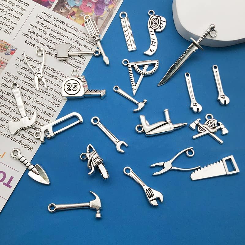 WOCRAFT 120pcs Antique Silver Tool Charms for Jewelry Making Alloy Tool Fathers Day Charms for DIY Crafts (SN014)