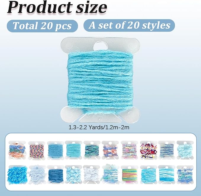 GORGECRAFT 20 Bundles Hand Spun Original Art Yarns Kit Assorted Novelty Yarn Macrame Lace Ribbon Handmade Fringe Trim for Knitting Crochet Textile Decorative Tassels Jewelry Making Fiber DIY Crafts