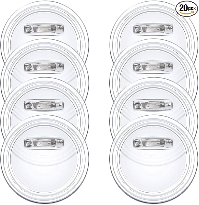 Bignc 20 Set Clear Pins for Crafts, Plastic Button Making Kit, Blank Pins Bulk, Make Your Own Buttons Badge Maker DIY Crafts, Photo Buttons (2.36 Inch)