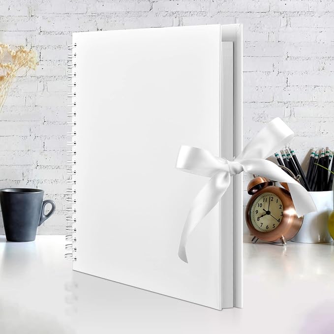 GOTIDEAL 12 x 12 Inch Scrapbook Album with 10 Metallic Markers, White | 80 Pages Craft Paper Photo Album for Wedding and Anniversary, Family DIY Photo Album with Scrapbooking Stickers Corners