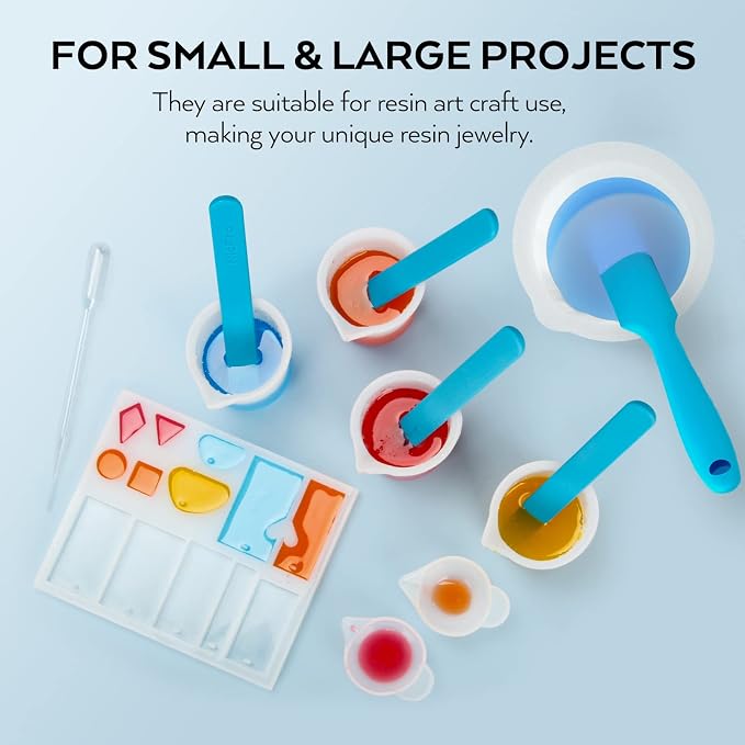 Silicone Resin Measuring Cups Tool Kit- Nicpro 250 & 100 ml Measure Cups, Silicone Popsicle Stir Sticks & Spatula, Pipettes, Gloves for Epoxy Resin Mixing, Molds, Jewelry Making, Waxing, Easy Clean