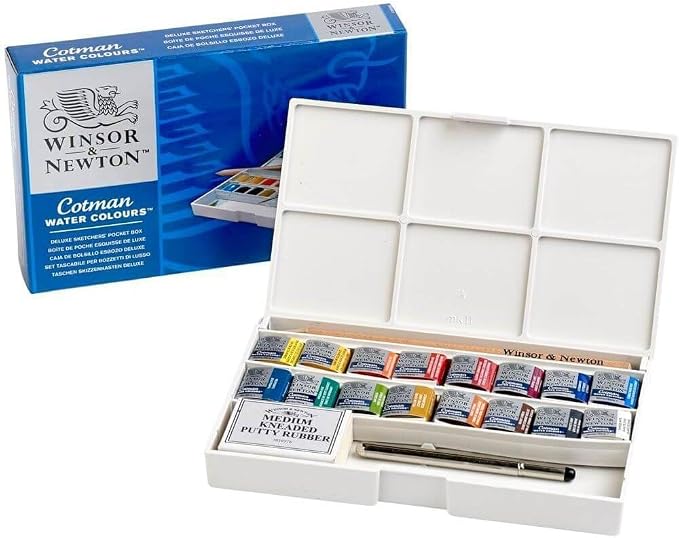 Winsor & Newton Cotman Watercolor Paint Set, 16 HP Deluxe Sketchers' Box | Introductory Watercolor made with Fine Art Pigments, Perfect for Beginners, Lightfast & Permanent, Good Tinting Strength