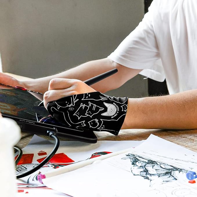 XPPen Digital Drawing Glove - Two-Finger Artist Glove with Cute Cat Print, Suitable for Right and Left Hand