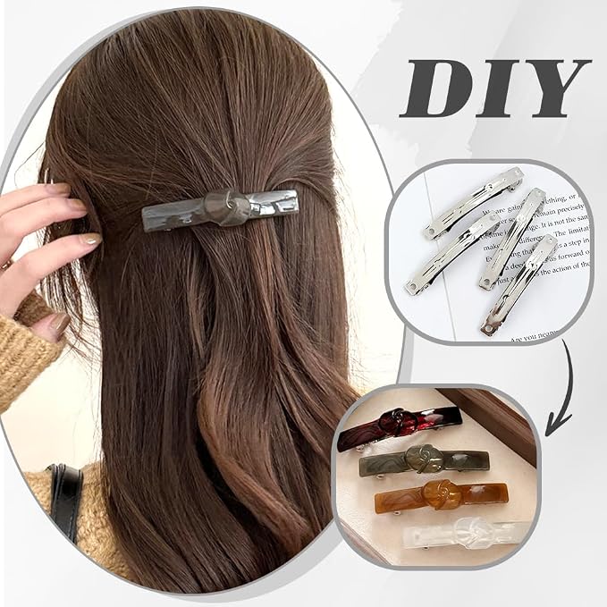 Dizila 20 Pieces 6cm/2.4" Plain Blank DIY Craft Project Silver Metal French Hair Barrettes with Strong Hold Snap Hair Clips Accessories for Women Girls Teens