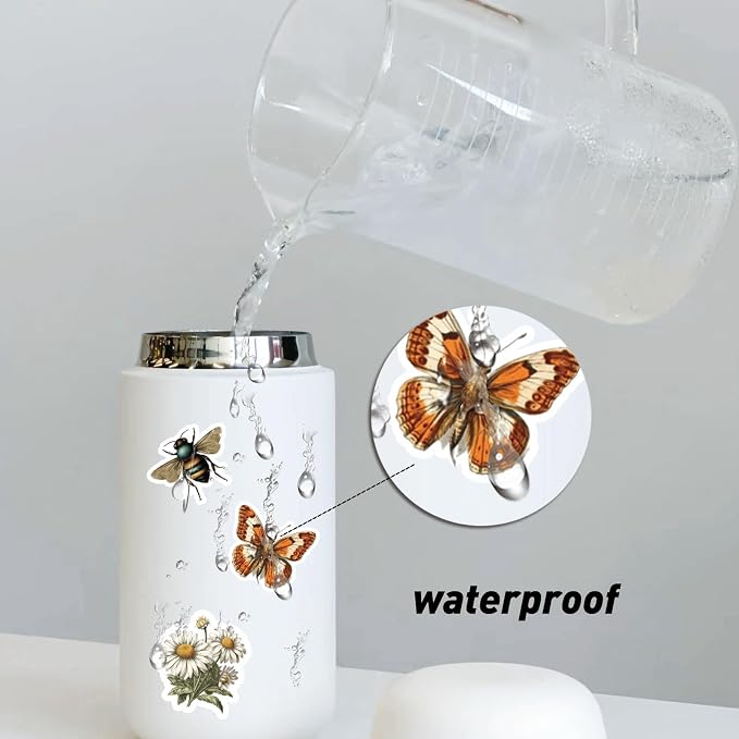 100 Pcs Vintage Insects Botany Forest Theme Vinyl Stickers