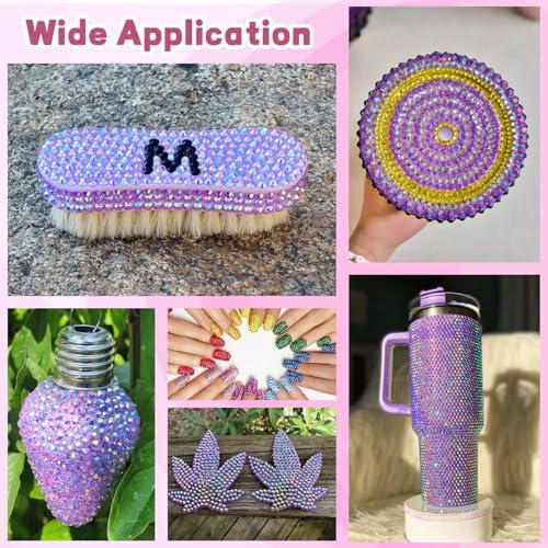 20000Pcs Purple Rhinestones for Bedazzling with B7000 Jewelry Glue, Resin Rhinestones for Crafting Crafts DIY, Bedazzler Kit Gems for Clothing Shoes Tumblers Fabric Nail Art Assorted Size 3/4/5/6mm