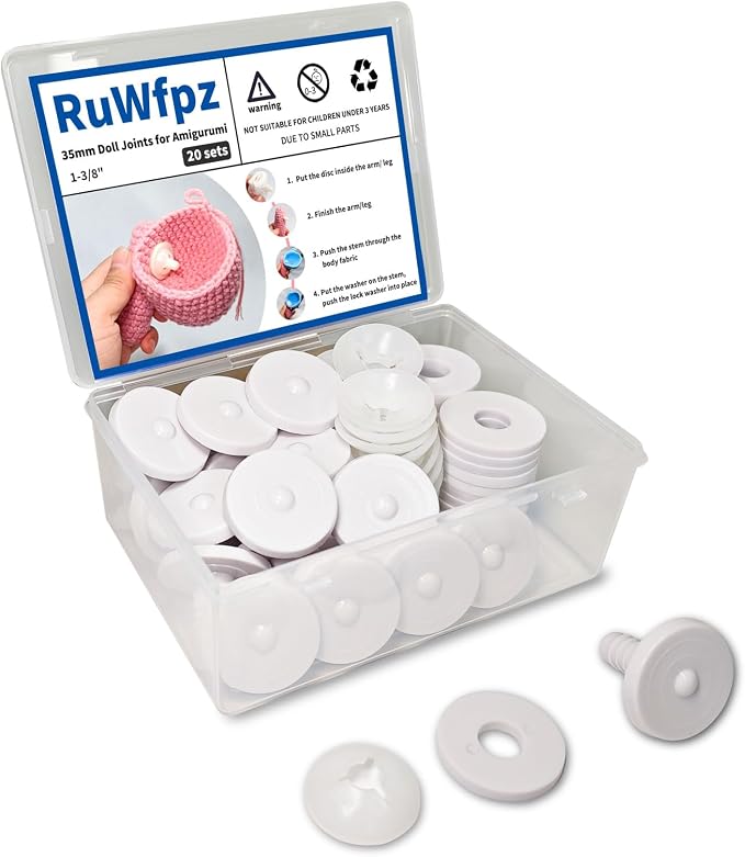 RuWfpz Doll Joints for Amigurumi Crochet 35mm 20 Sets Plastic White 1-3/8"