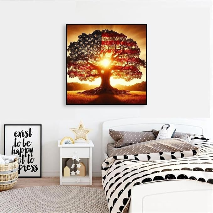 American flag Paint by Numbers Kit for Adults Beginner with Framed,Tree of Life Easy Adult Paint by Number Kits on Canvas DIY Painting for Beginners Art by Numbers for Home Wall Decor 10x10 Inch