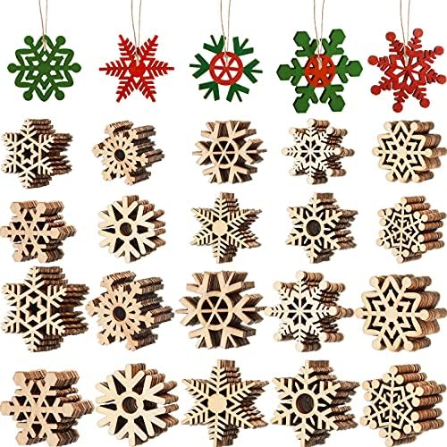 Blulu 100 Pcs Christmas Wooden Snowflakes Crafts, Natural, 2 in,3.1 in