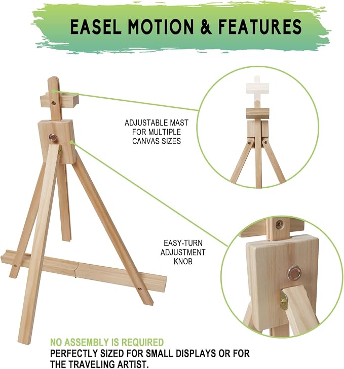 CONDA 25'' Folding Wooden Tabletop Easel for Painting, Hold Canvas up to 23 Inches, Portable A-Frame Artist Desktop Painting Stand, Photo Picture Sign Holder