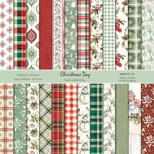 Christmas Scrapbook Paper Pad Journals Materials Pattern Decoupage, 12in