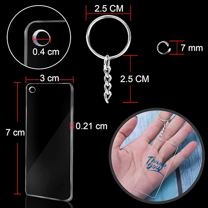 Duufin 120 Pcs Rectangle Acrylic Keychain Blanks Set for DIY and Craft