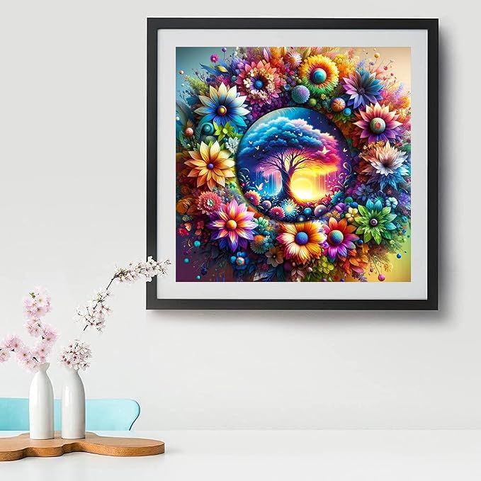 mrpwnle Diamond Art Kits for Adults, Tree of Life Diamond Painting Kits | 5D Tree of Life Diamond Art Painting Kits for Beginners, DIY Flowers Diamonds Dots Kits for Home Decor Gifts 11.8x11.8 inch