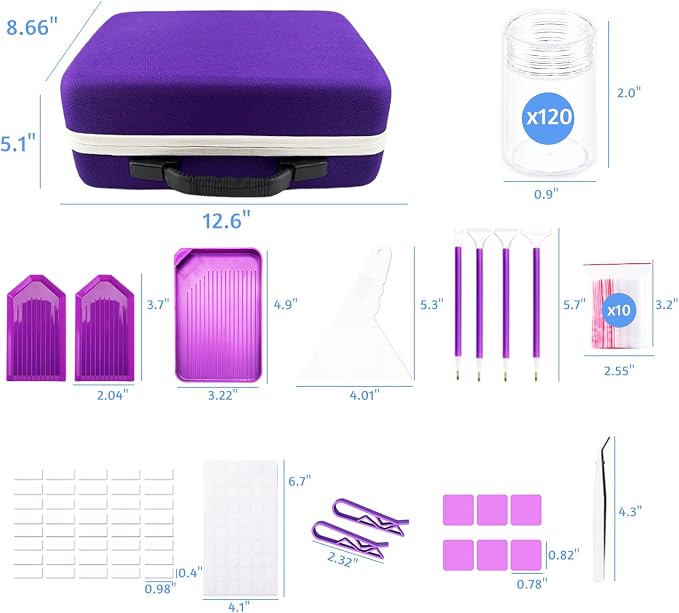 120 Slot Diamond Painting Storage Containers | Purple 120-slot storage box with tools & accessories for diamond art