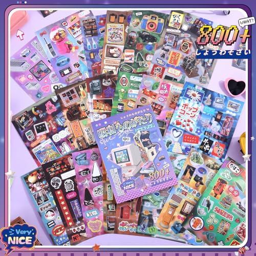 Girl's Japanese Retro Sticker Book, Y2K Showa Theme - 800+ Cute Old Showa Style Old Items Stickers, for DIY Scrapbooking Journaling Handbook Decoration