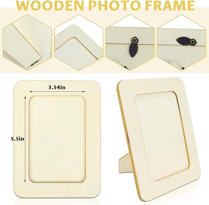 VOKOY 4 Pack Wooden Picture Frames for Crafts, 4x6 Inch Wood DIY Picture Frame for Crafting & Painting, Unfinished Standing Photo Frame Wood Decorations for Art Projects Birthday Gifts